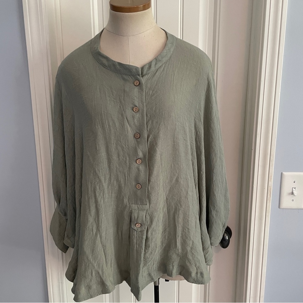 Jodifl Medium‎ Oversized Green Dolman Sleeve Blouse Top Popover
